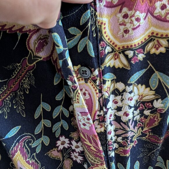 Loft Petites Navy Blue Floral Print Long Sleeve Shirt Dress Size 4 P - Picture 7 of 13